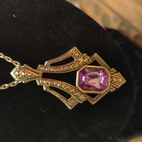 Avon Jewelry - 💜 Avon Necklace  Faux Marcasite Vintage simulated amethyst signed 12" chain